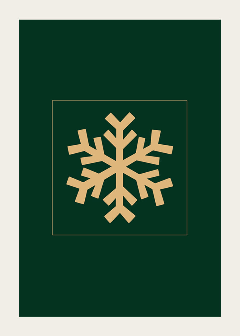 Grafická zlatá snehová vločka na tmavozelenom pozadí-12
