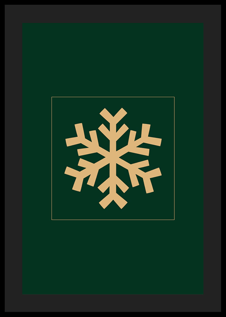 Grafická zlatá snehová vločka na tmavozelenom pozadí-12