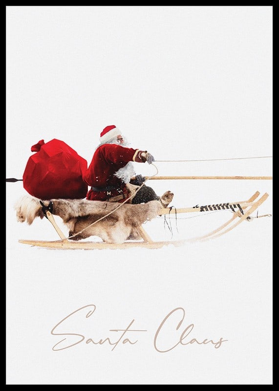 Illustration of Santa Claus on sleigh with reindeer and red sack-12