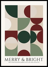 Abstract geometric shapes in green, red and beige with Christmas greeting-0