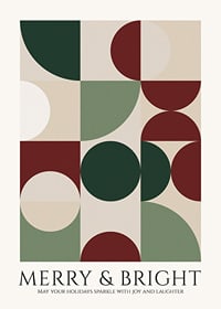 Abstract geometric shapes in green, red and beige with Christmas greeting-1