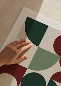 Abstract geometric shapes in green, red and beige with Christmas greeting-3