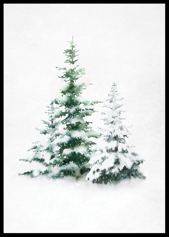 Aquarell von drei schneebedeckten Tannen auf hellem Hintergrund-12