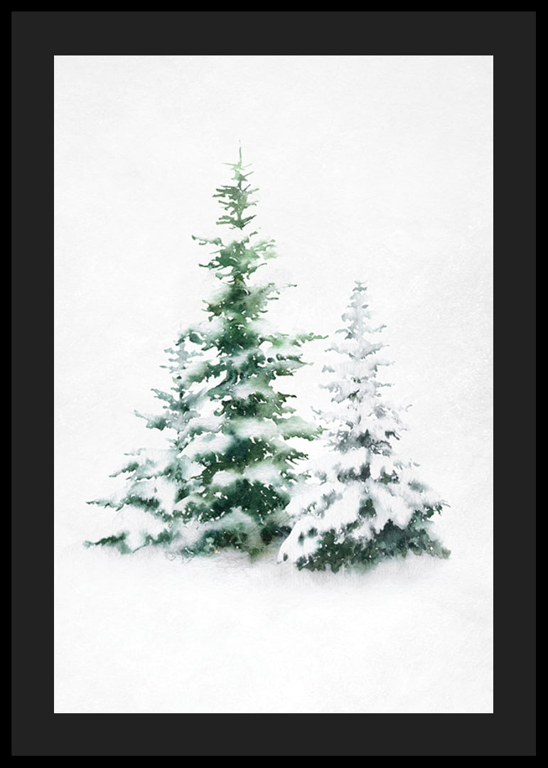 Aquarell von drei schneebedeckten Tannen auf hellem Hintergrund-12