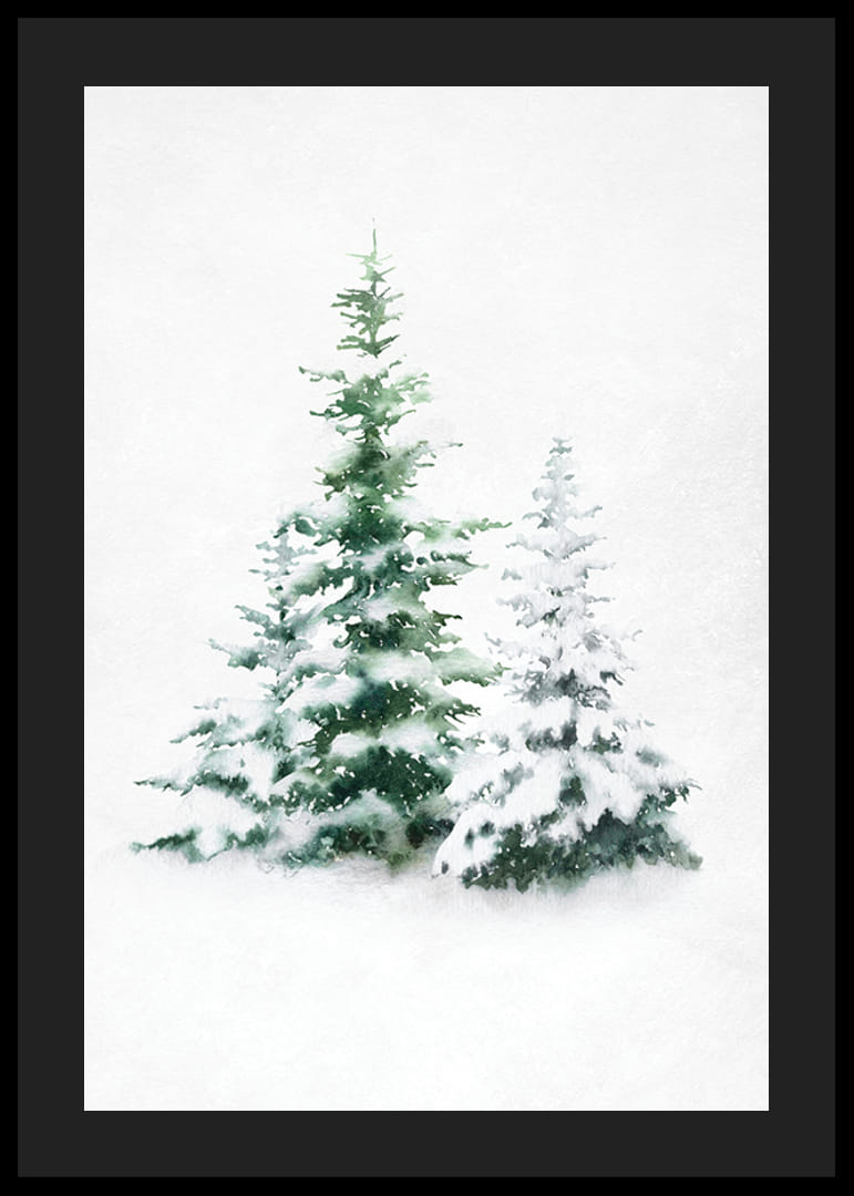 Watercolor of three snow-covered fir trees on light background-12