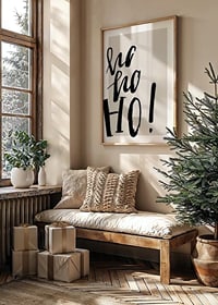 Grafisk textillustration med ho ho ho i svart på beige-2