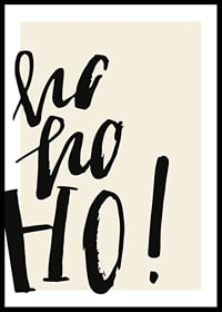 Grafisk textillustration med ho ho ho i svart på beige-0