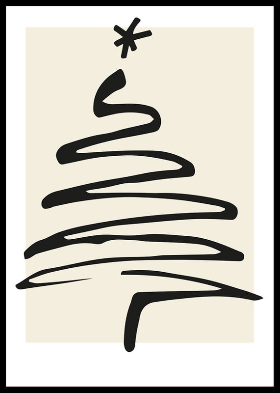 Arbre de Noël abstrait en ligne noire sur fond beige clair-12