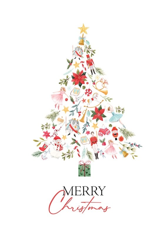 Abstract Christmas tree of decorations in red, green and gold-12