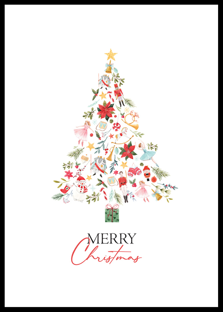 Abstract Christmas tree of decorations in red, green and gold-12