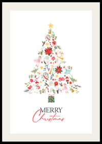 Árbol de Navidad abstracto con adornos en rojo, verde y dorado.-2