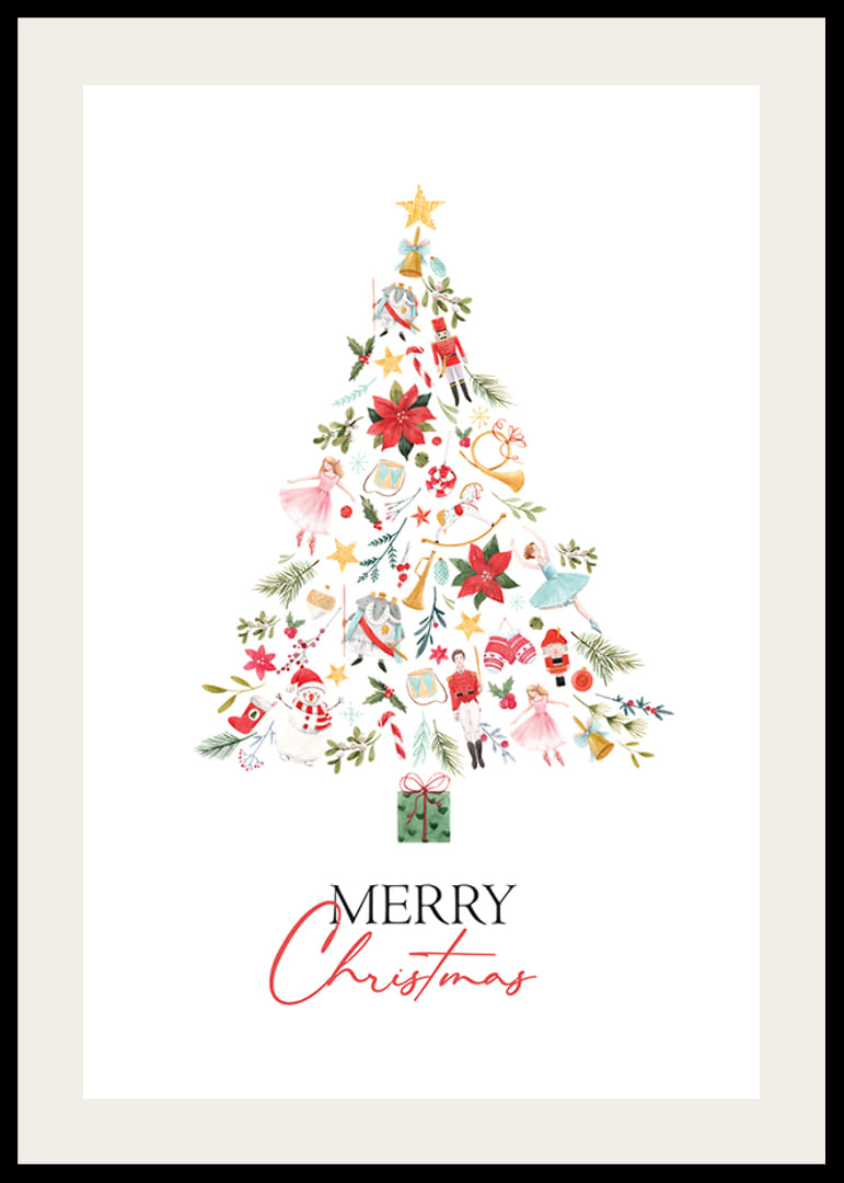 Árbol de Navidad abstracto con adornos en rojo, verde y dorado.-12