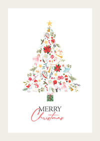 Árbol de Navidad abstracto con adornos en rojo, verde y dorado.-3