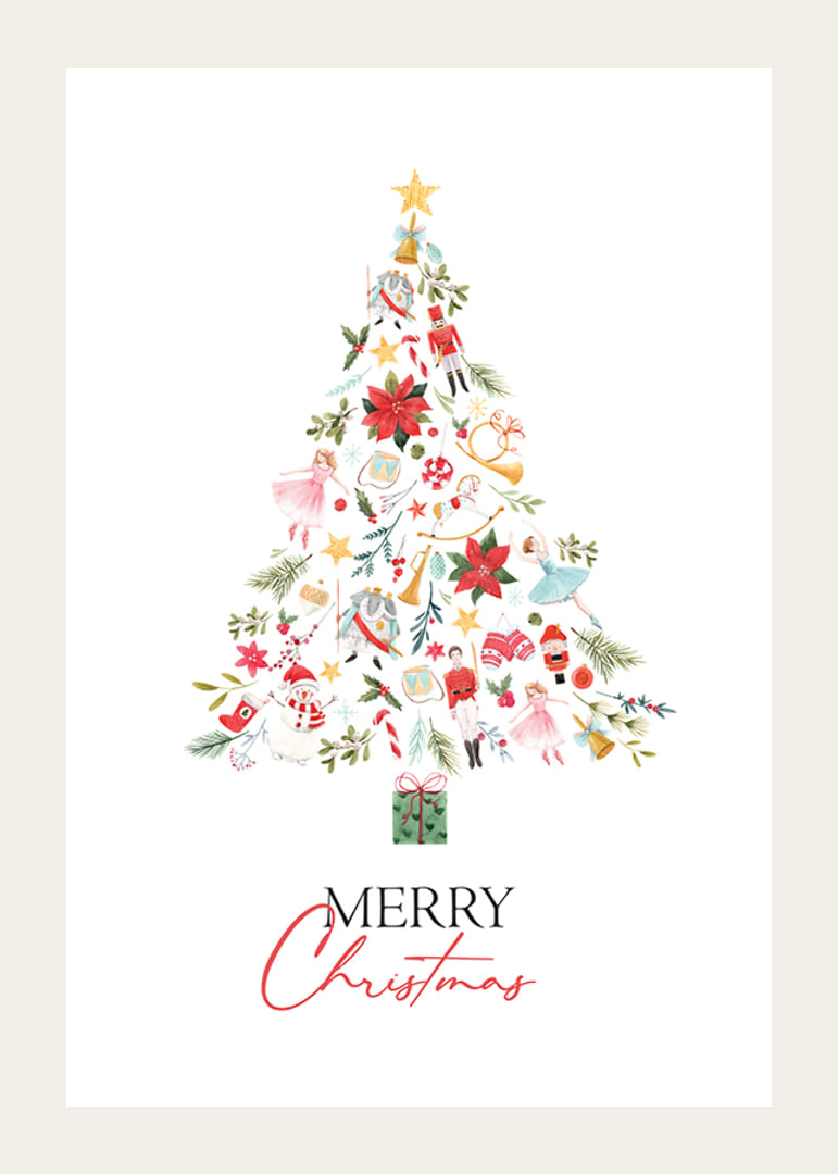 Árbol de Navidad abstracto con adornos en rojo, verde y dorado.-12