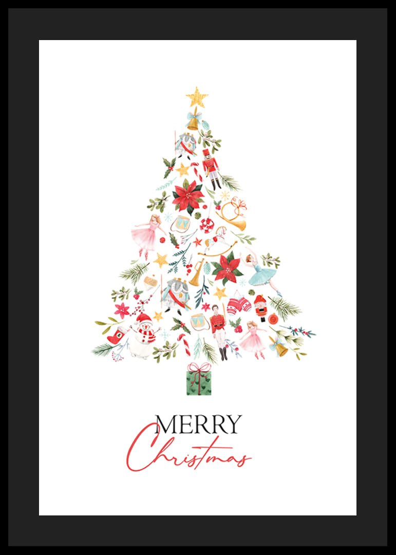 Árbol de Navidad abstracto con adornos en rojo, verde y dorado.-12