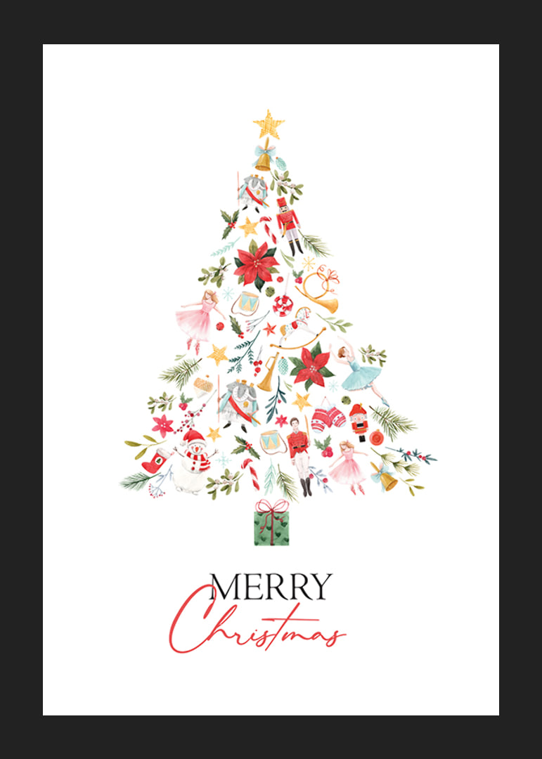 Abstract Christmas tree of decorations in red, green and gold-12