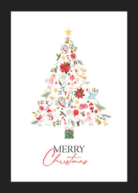 Árbol de Navidad abstracto con adornos en rojo, verde y dorado.-5