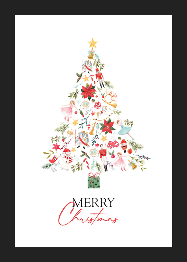 Árbol de Navidad abstracto con adornos en rojo, verde y dorado.-12