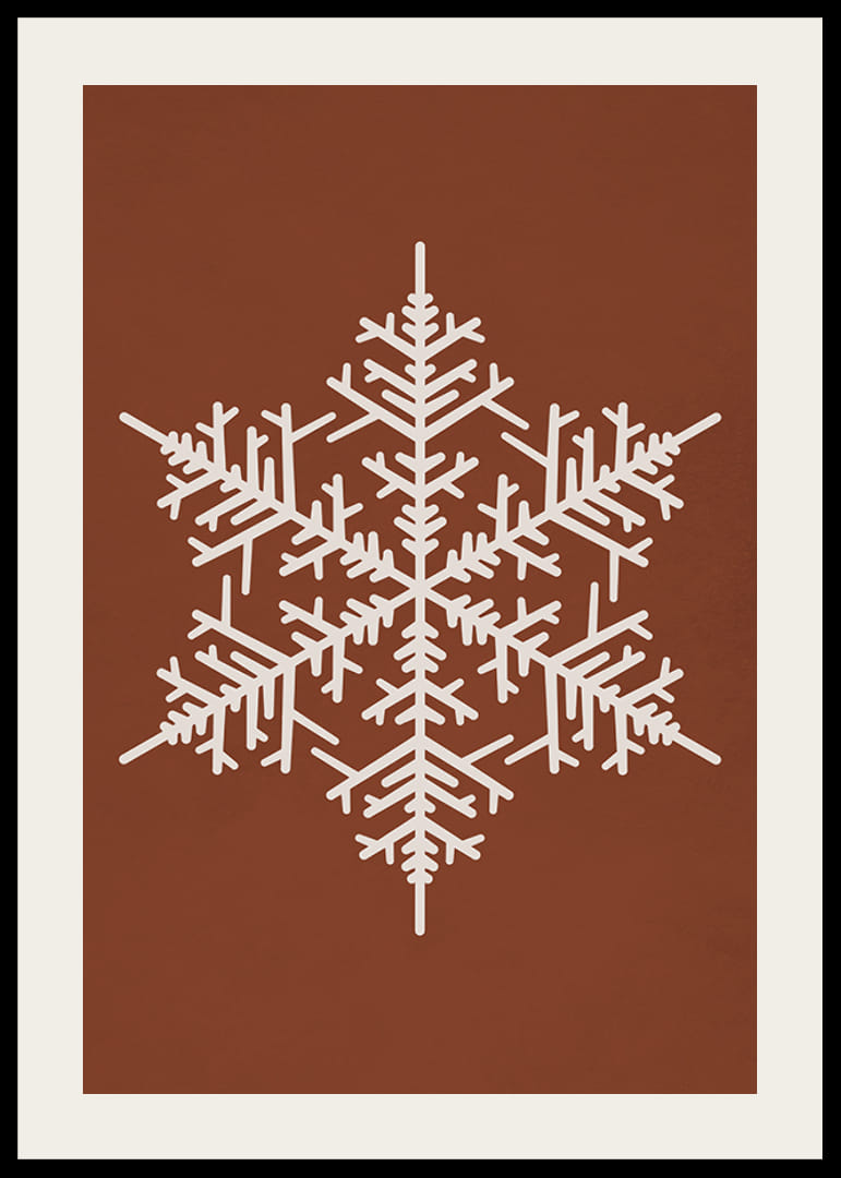 Grafická snehová vločka v bielej farbe na teplom hnedom pozadí-12