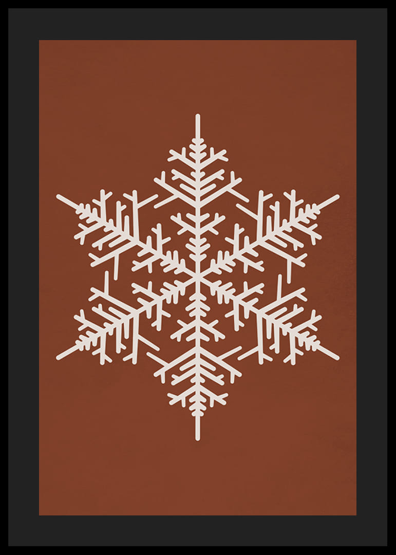 Grafická snehová vločka v bielej farbe na teplom hnedom pozadí-12