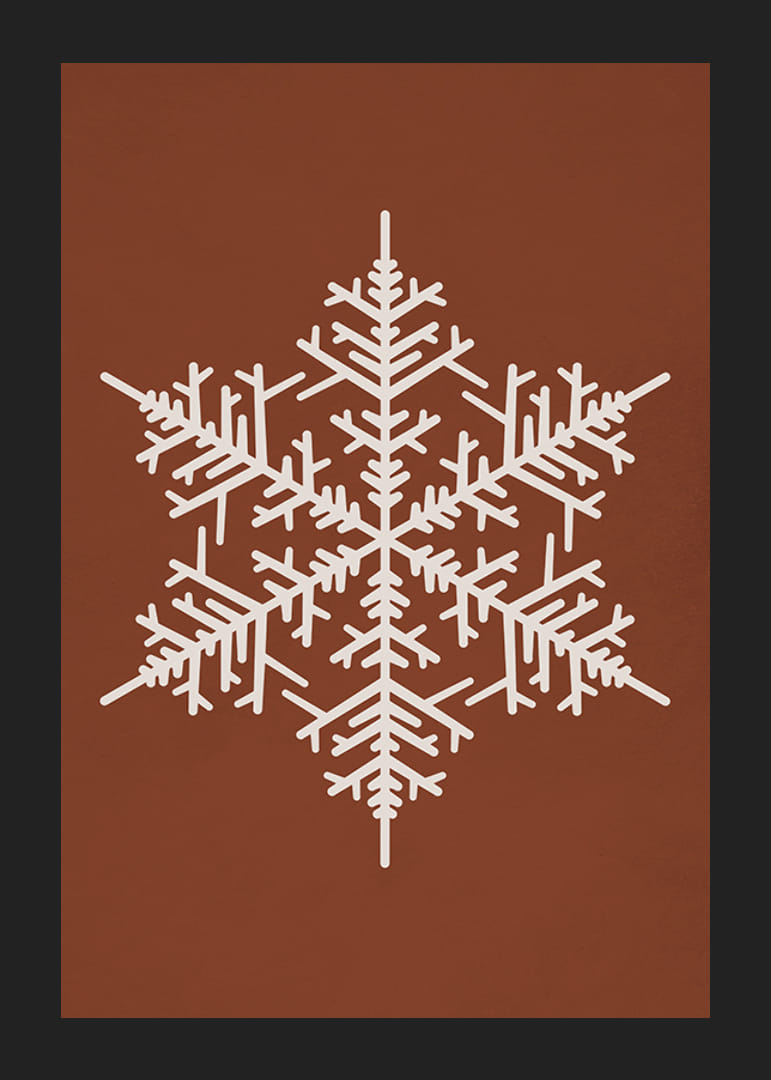 Grafická snehová vločka v bielej farbe na teplom hnedom pozadí-12