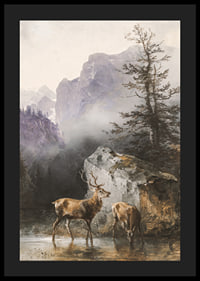 Hirsch Und Tier An Der Tränke By Friedrich Gauermann-6