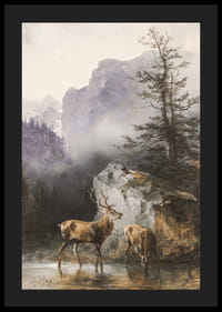 Hirsch Und Tier An Der Tränke By Friedrich Gauermann-6