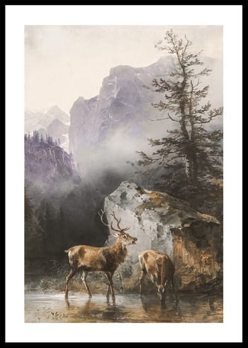 Poster Hirsch Und Tier An Der Tränke By Friedrich Gauermann