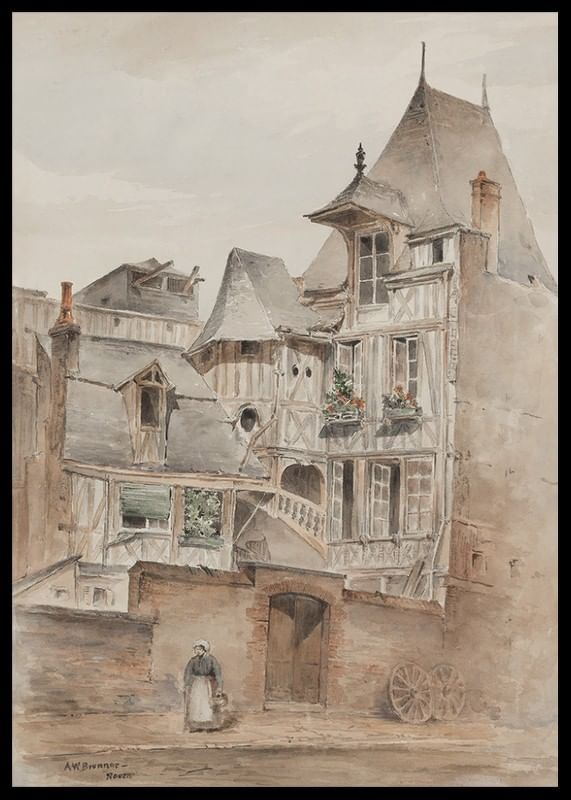 Street Scene With Medieval Houses By Arnold W. Brunner-12