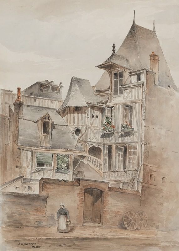 Street Scene With Medieval Houses By Arnold W. Brunner-12
