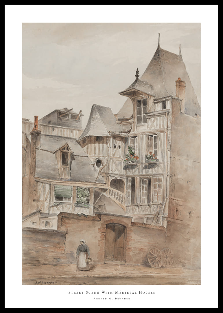 Street Scene With Medieval Houses By Arnold W. Brunner-12