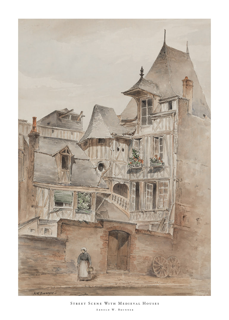 Street Scene With Medieval Houses By Arnold W. Brunner-12