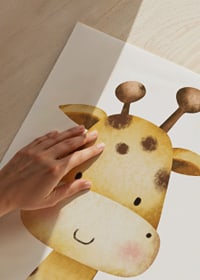 Illustrated giraffe in soft yellow tones with white cheeks-3