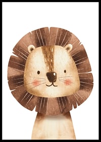 Illustrated lion cub with brown mane and beige face-0