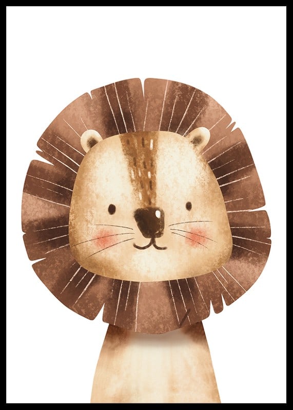 Illustrated lion cub with brown mane and beige face-12