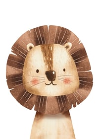 Illustrated lion cub with brown mane and beige face-1