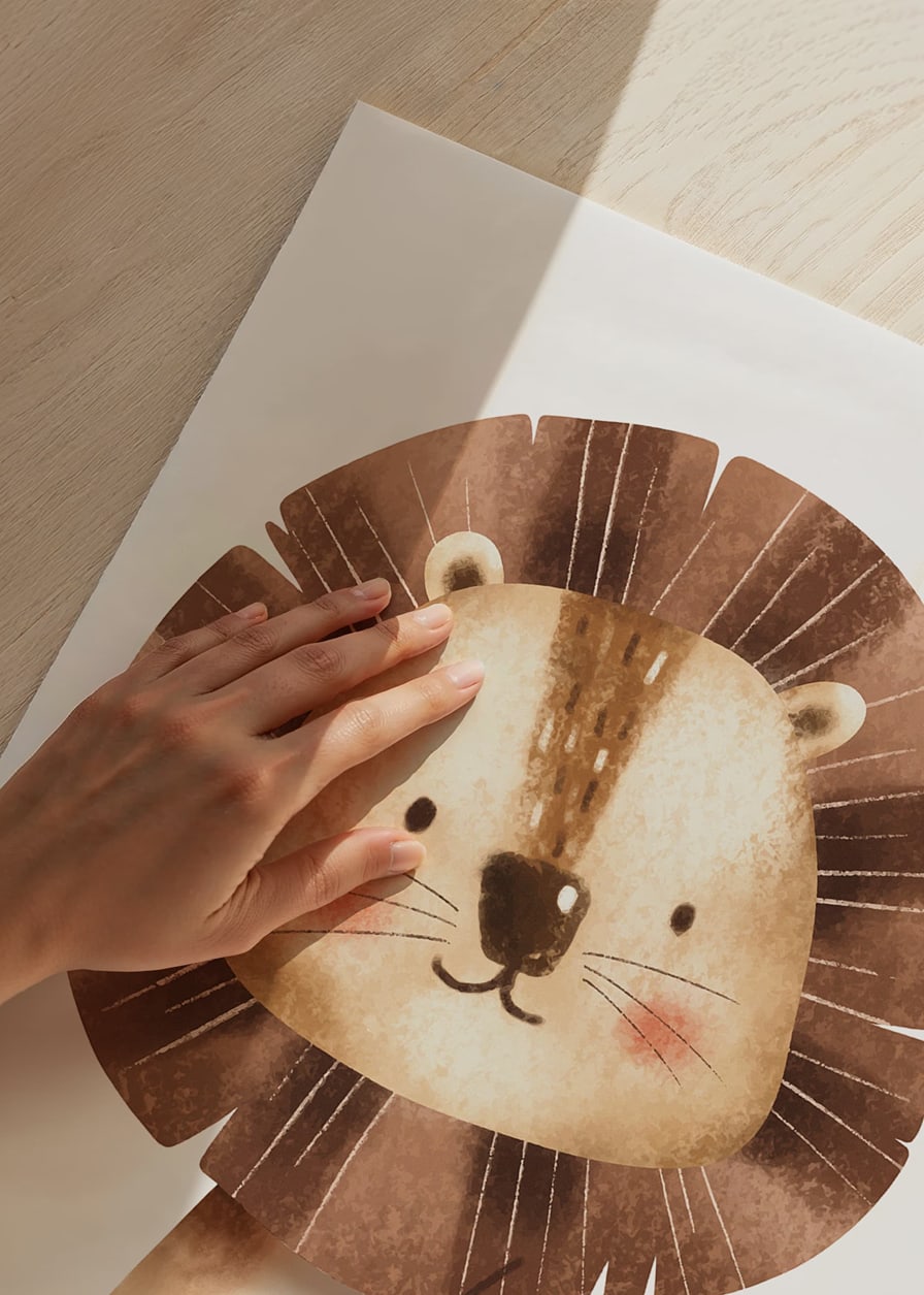 Illustrated lion cub with brown mane and beige face-12