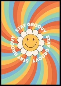 Geïllustreerde bloem met smiley en tekst in retrokleuren-6