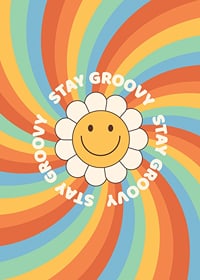 Geïllustreerde bloem met smiley en tekst in retrokleuren-7