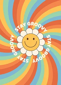 Illustrated flower with smiley and text in retro colors-7