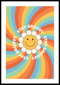 Geïllustreerde bloem met smiley en tekst in retrokleuren-0