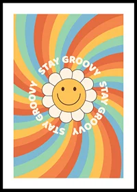 Illustrated flower with smiley and text in retro colors-0