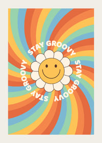 Illustrerad blomma med smiley och text i retrofärger-3