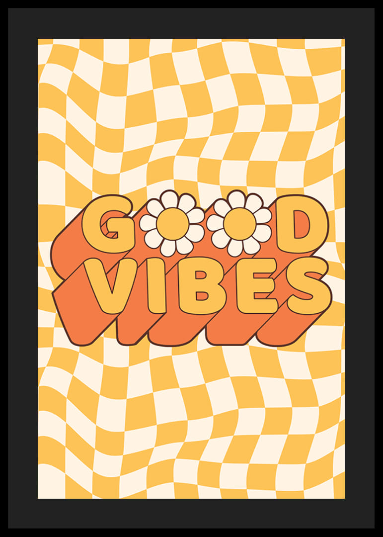 Retrotekst met bloemen en geel geblokt golfpatroon-12