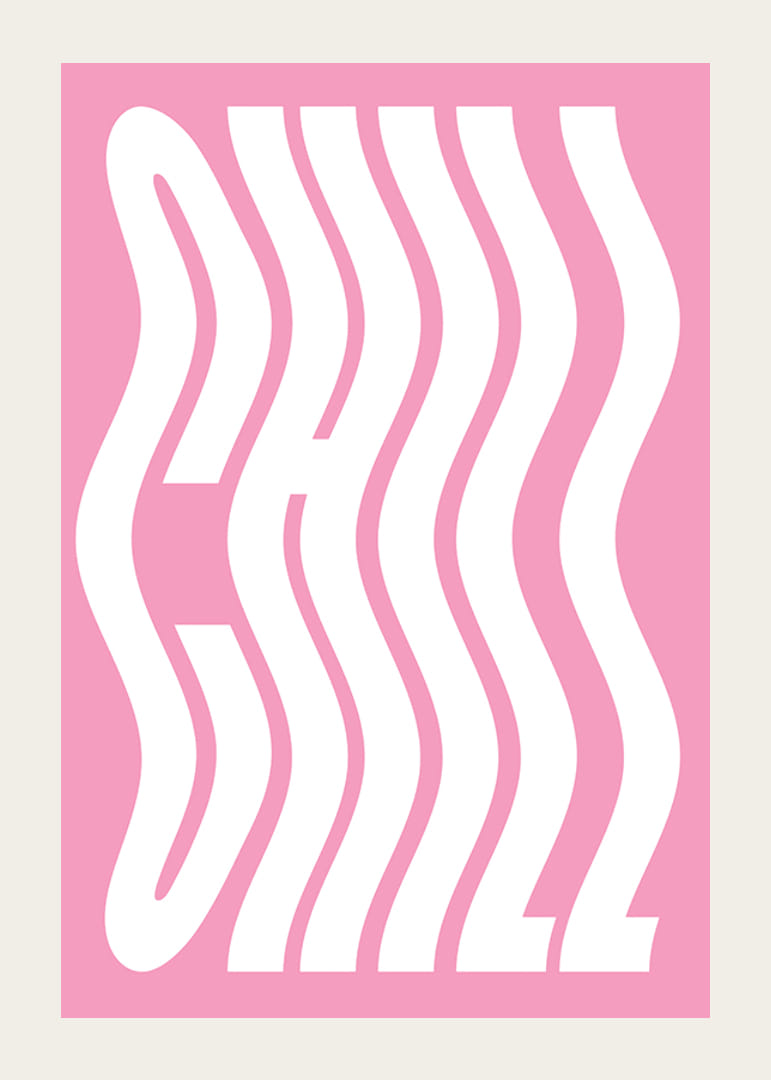 Motivo di testo ondulato bianco con la parola Chill su sfondo rosa-12