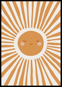 Illustrerad sol med leende ansikte och strålar i orange-6