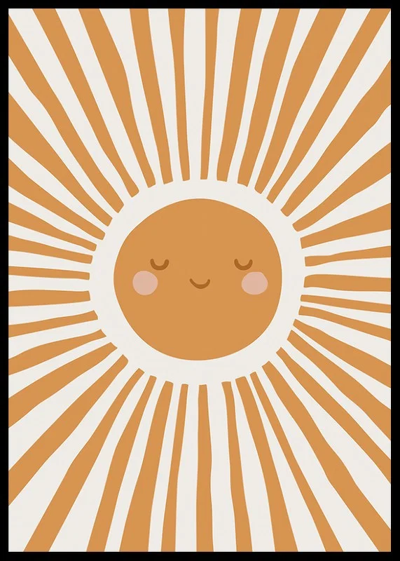 Illustrated sun with smiling face and rays in orange-12