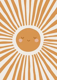 Illustrated sun with smiling face and rays in orange-7