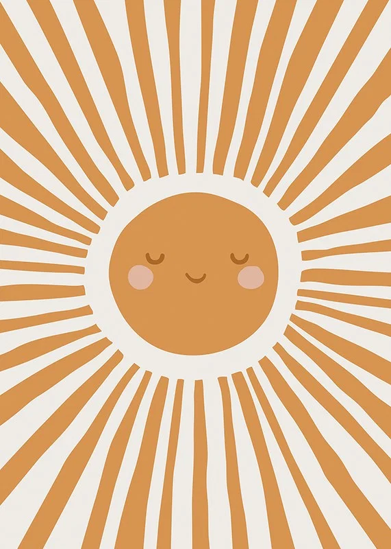 Illustrated sun with smiling face and rays in orange-12