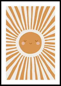 Illustrated sun with smiling face and rays in orange-0
